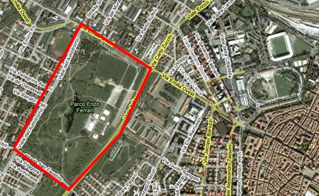 Parco Ferrari a Modena: vista dal satellite